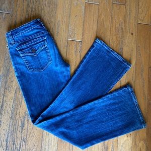 The Limited Women’s Blue Jeans, Size 6L, Low Rise, Flare Leg, Button Pockets